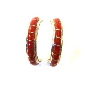 ZUNI STERLING Vintage Red Coral Earrings